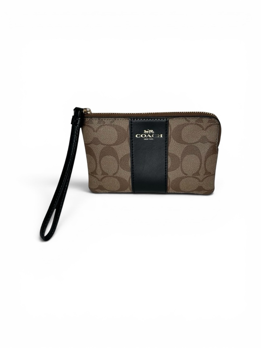 Coach Classic Signature Khaki/Black Wristlet F58035